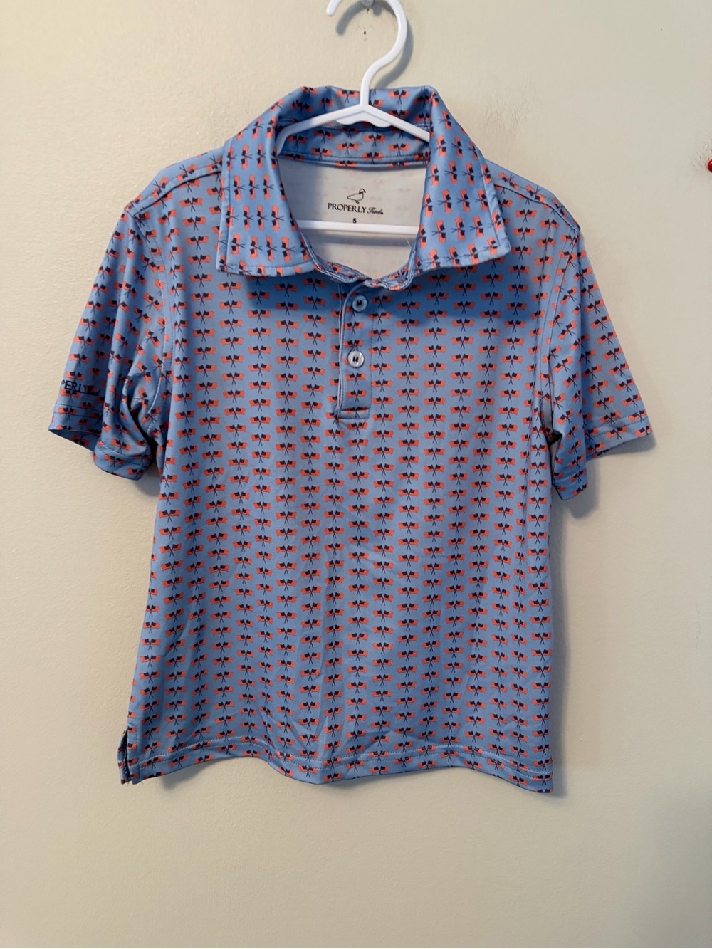 Properly Tied Blue American Flag Performance Polo